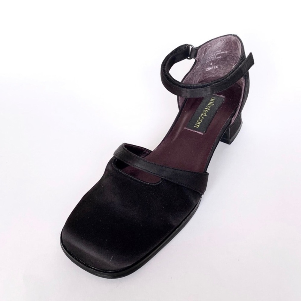 New Vintage Unlisted black satin ankle strap shoes - Picture 2 of 8